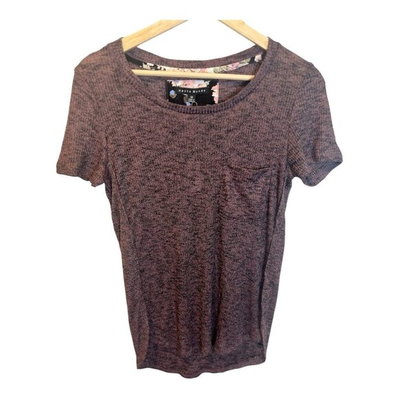 Haute Monde Mauve Short Sleeve Knit Top Medium Pocket Slit Sides Stretch NWT - Picture 1 of 8